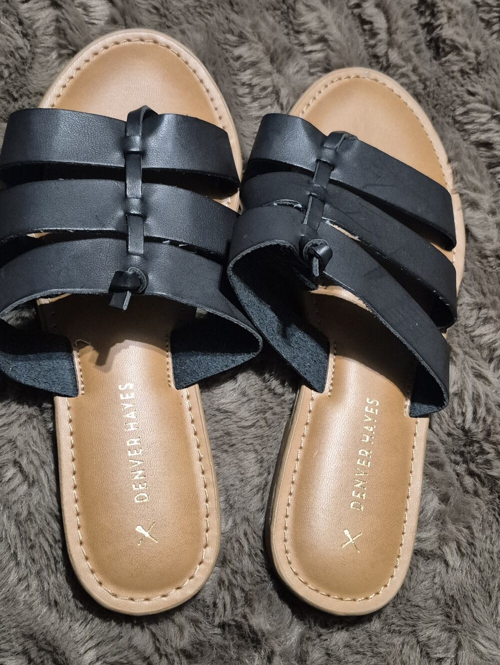 Denver Hayes Black Multi-Strap Slide Sandal for Women